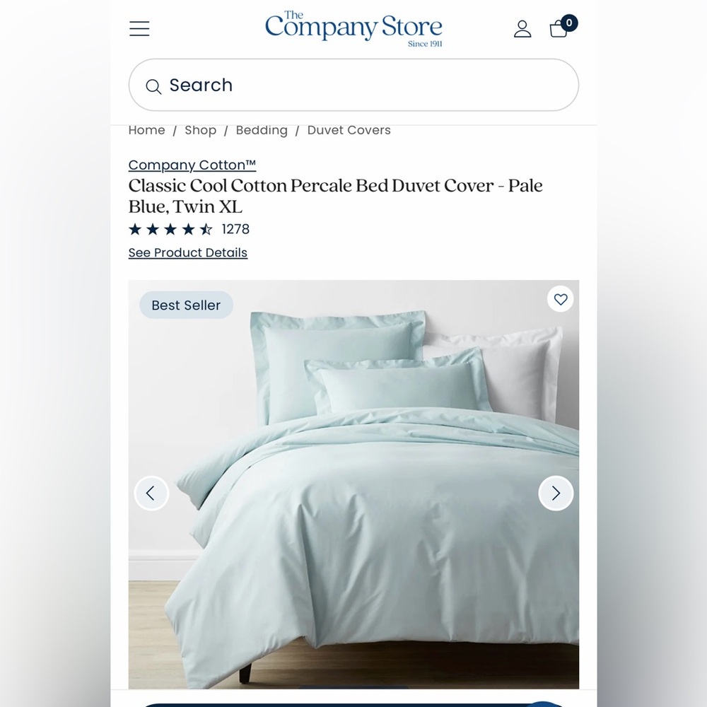 The Company Store Light Blue Cotton Percale Duvet Cover